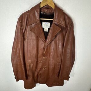 Vintage 70s Disco B&F Sportswear Leather Car Coat Men’s 40R Brown